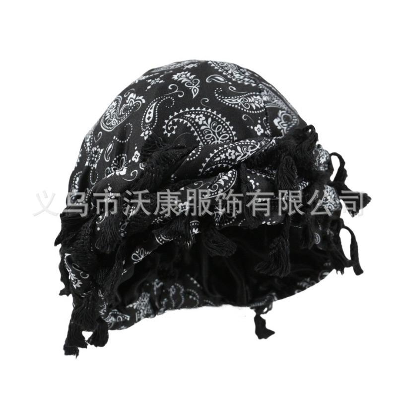 fringed headscarf hat, solid color cashew print twist tail hat, hip hop twist braided hat