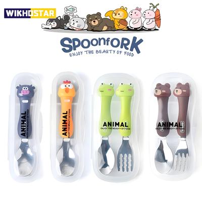 Juego de cuchara y tenedor para niños con dibujos de animales, cuchara de postre para niños, tenedor, vajilla para bebé, Gadgets