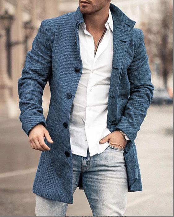 Men's Woolen Mid-Length Digital Print Coat - Autumn/Winter Collection