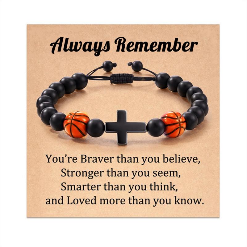 Baseball Basketball Football Soccer Gifts, Natural Stone Baseball Cross Prayer Bracelets for Teen Ideas with Message Gift Card