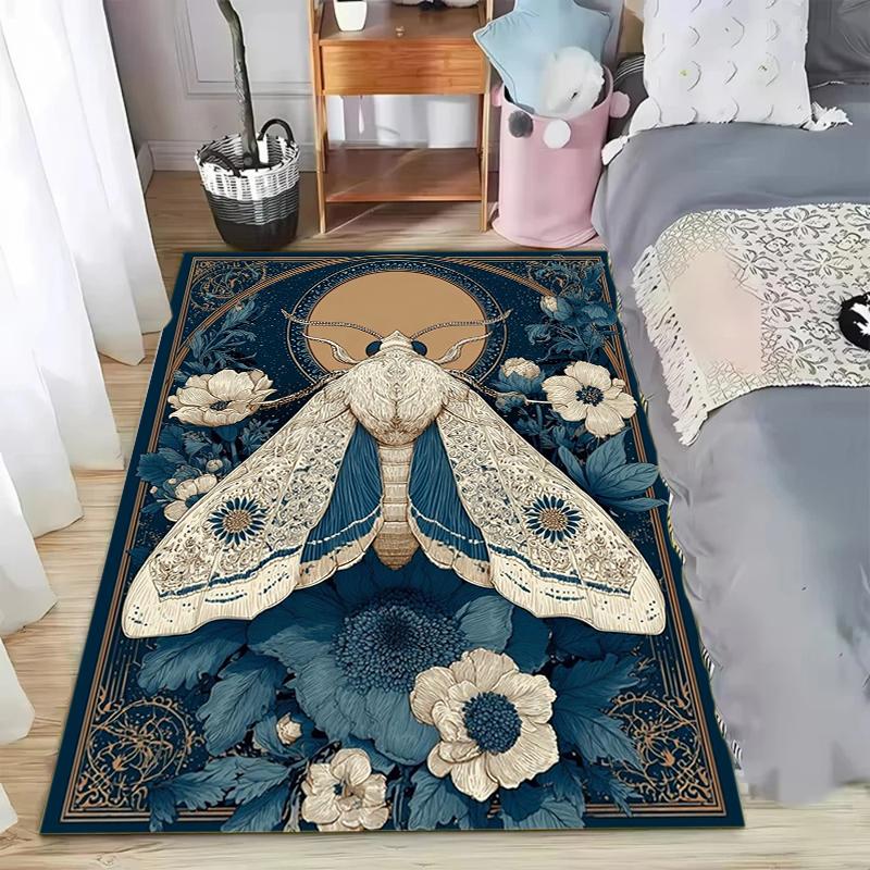 Warm Brown Floral Moth Pattern Area Rug Retro Botanical Style Non-Slip Floor Carpet for Living Rooms Home Decor Areas