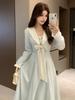 Elegant Plus Size Bow Long Dress - Spring Campus Style