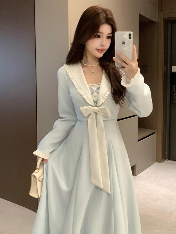 Elegant Plus Size Bow Long Dress - Spring Campus Style