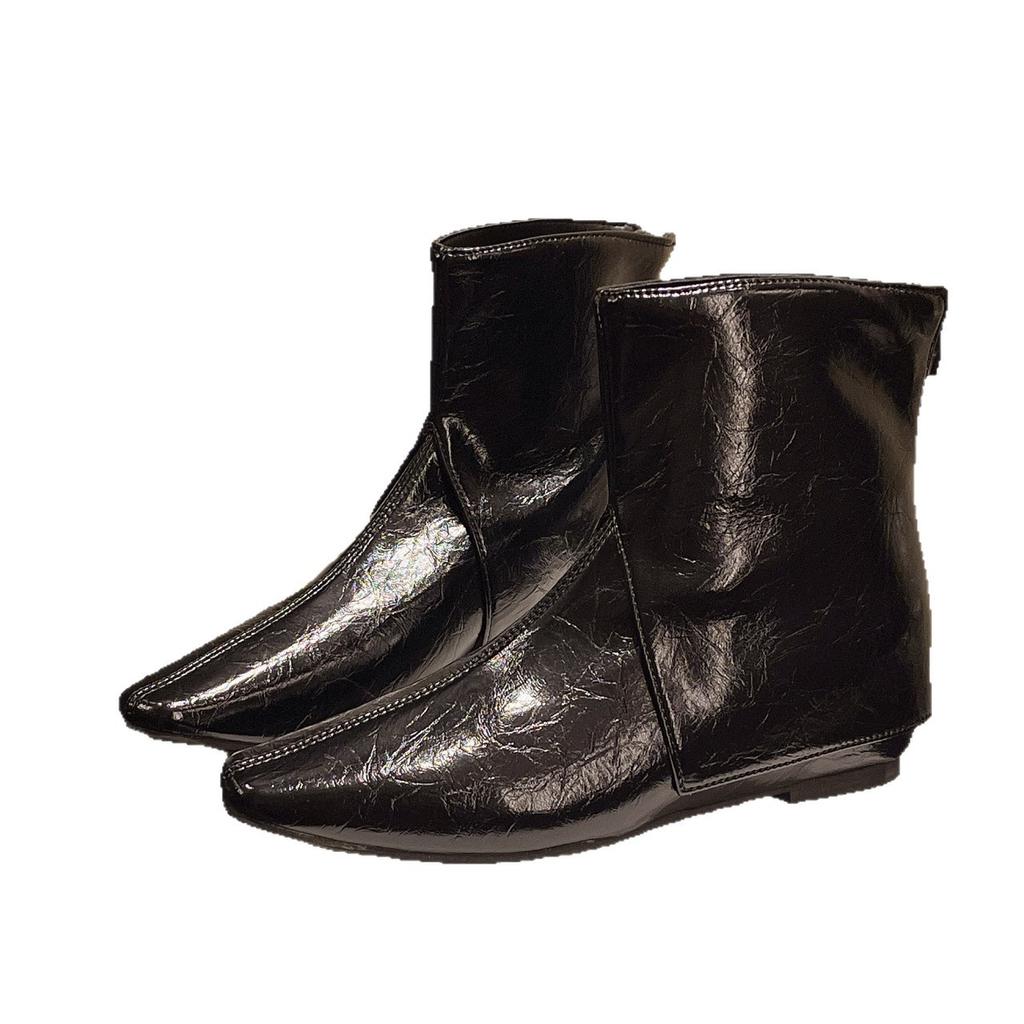 First layer cowhide cat and short boots women's and bare boots autumn and winter new square head side zipper thin heel women's single boots short bo