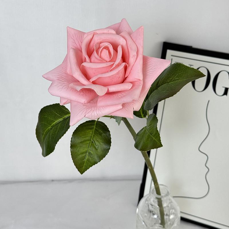 Wedding Rose Faux Flower With Fabric And Silkprinted Leaves For Party And Home Decor