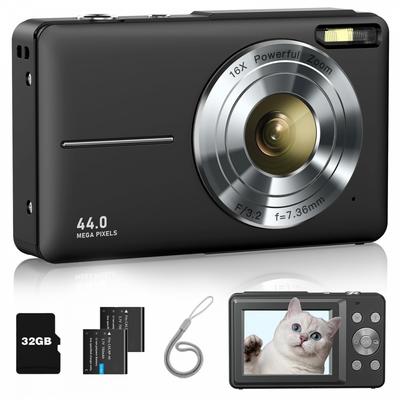 Lecran Digital Camera, 44 Megapixels, 1080P Video Recording, Auto Focus, AF Function, HD Camera, Image Stabilizer, Lightweight, Portable, USB C Chargi