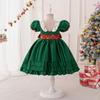Kids Girls Santa Claus Xmas Elf Princess Bow Dress Children Christmas New Year Cosplay Costumes Kindergarten Performance Role Play Outfit