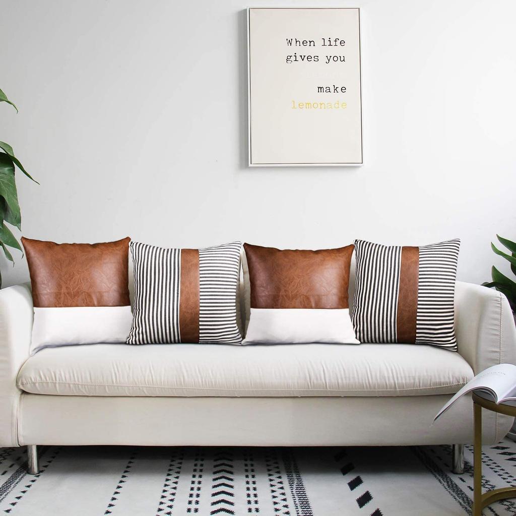 Moderner minimalistischer Stil Leder Baumwolle Canvas Steppkissen B&B Hotel Sofa Heimdekoration Kissen