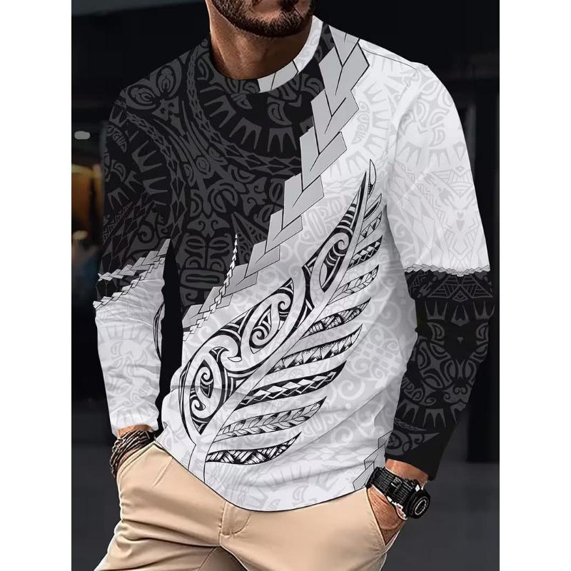 T-shirt da uomo a maniche lunghe con stampa a righe 3D, top da uomo comodo, traspirante e versatile