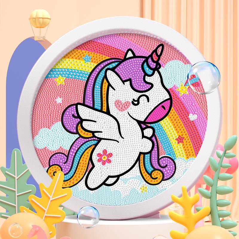 Xiaohongshu Unicorn Round Frame DIY Diamond Painting Stickers for Kids