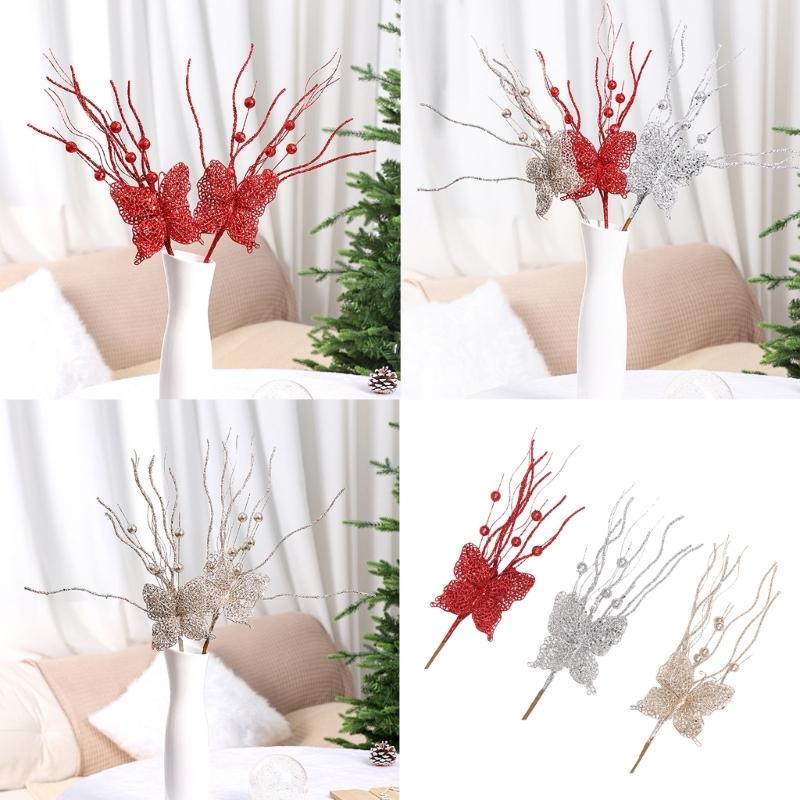 6Pcs Christmas Holly Berries Branch Holly Berries Stems Christmas Plant Decoration For Christmas Party Centerpieces