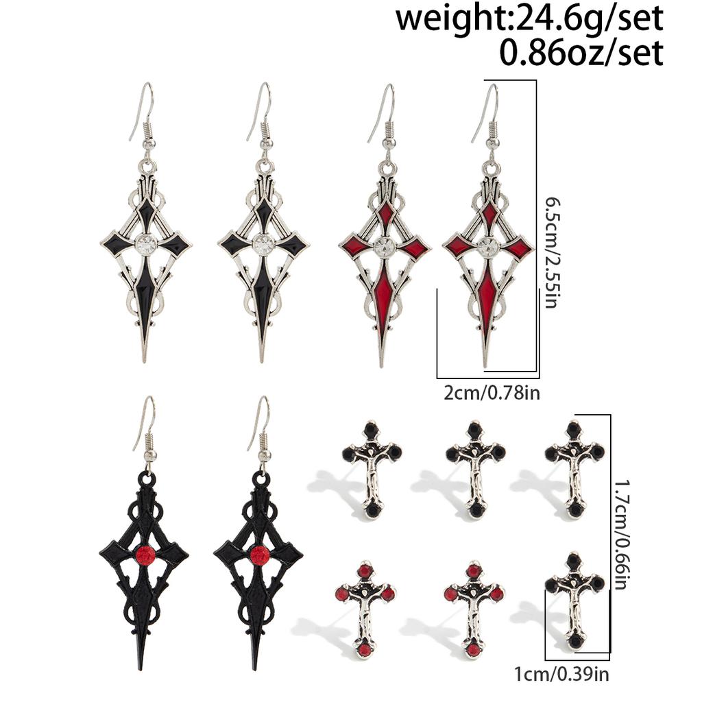 Salircon 6Pcs/set Vintage Gothic Oil Dripping Cross Drop Earring Women 2026 Creative Halloween Party Earring Jewelry Accessories