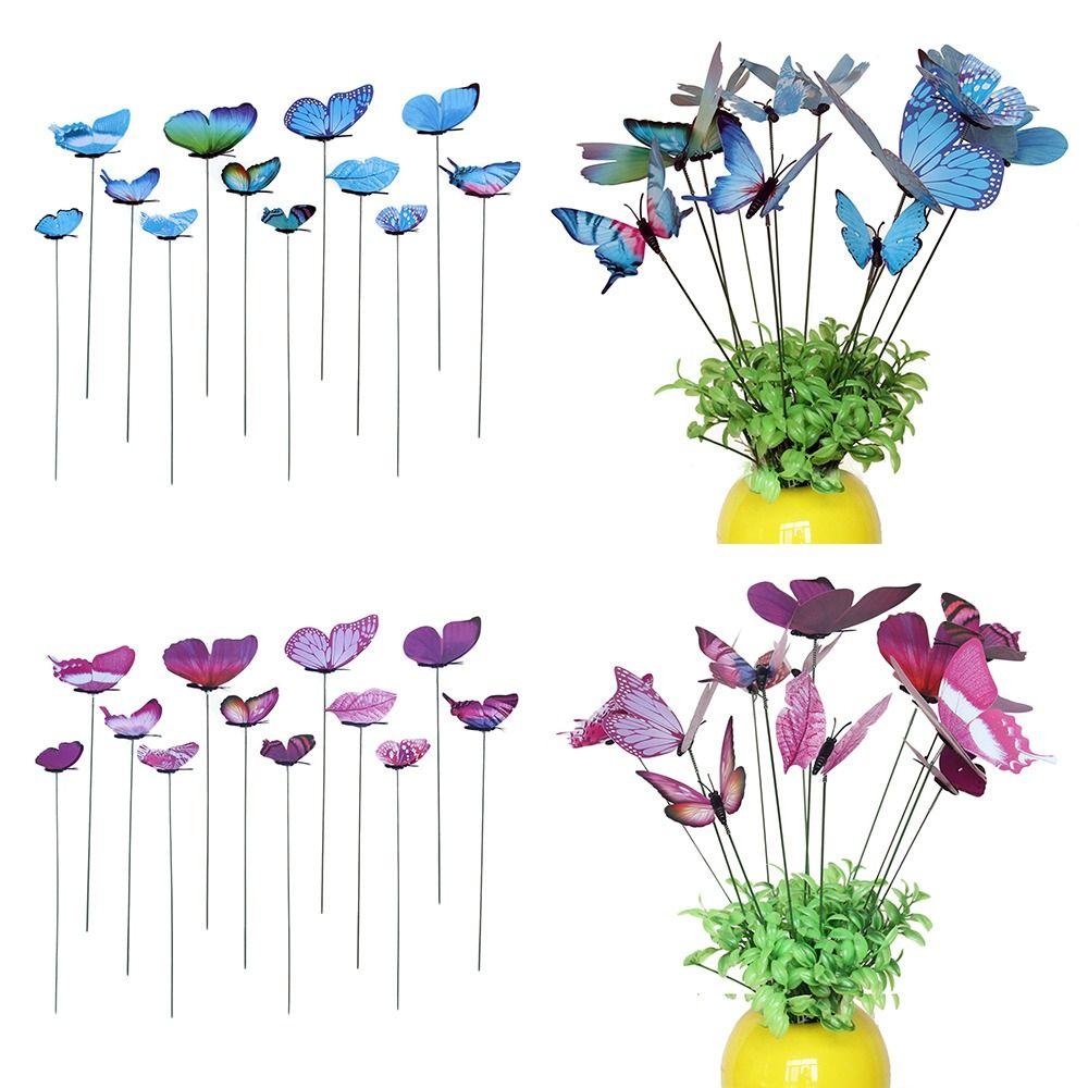 12PCS Multicolor Butterfly Garden Stakes Mixed Size Ornament Simulation Butterfly with Rods Accessories DIY