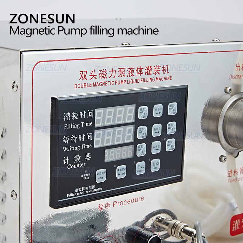 ZONESUN YG2 Magnetpumpe Elektrisch 2 Köpfe Erfrischungsgetränk Ätherisches Öl Ethanol Desinfektion Alkohol Flasche Flüssigkeitsabfüllmaschine
