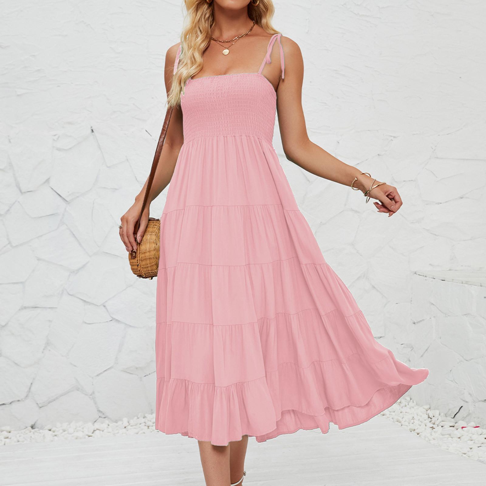 Женские разноцветные длинные платья без рукавов XL розовый