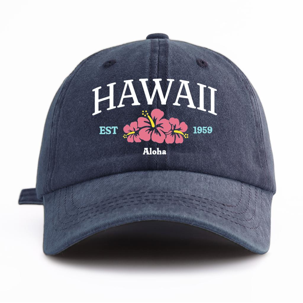 1pc HAWAII Print Washed Baseball Cap for AdultsMinimalist Retro Style Casual Soft Adjustable Dad Hat Perfect As Gift