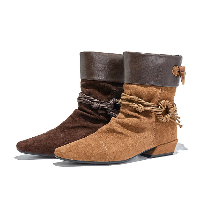 Neue Damen Cowboy Stiefel Spitz Zehenbereich Plissierte Damen Stiefeletten Übergröße Vintage Motorradstiefel Damen