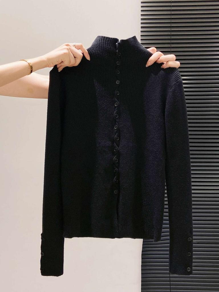 Single-breasted knitted cardigan jacket women's autumn and winter new stand-up collar sweet front shoulder inner top soft waxy sweater
