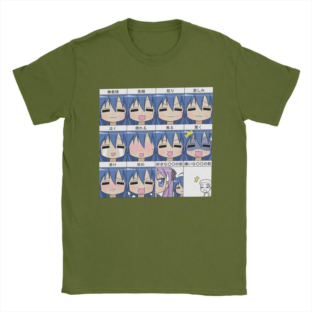 Konata Lucky Star Expresions T-Shirt Men Anime Casual Cotton Tees Round Neck Short Sleeve T Shirt Birthday Present Clothes