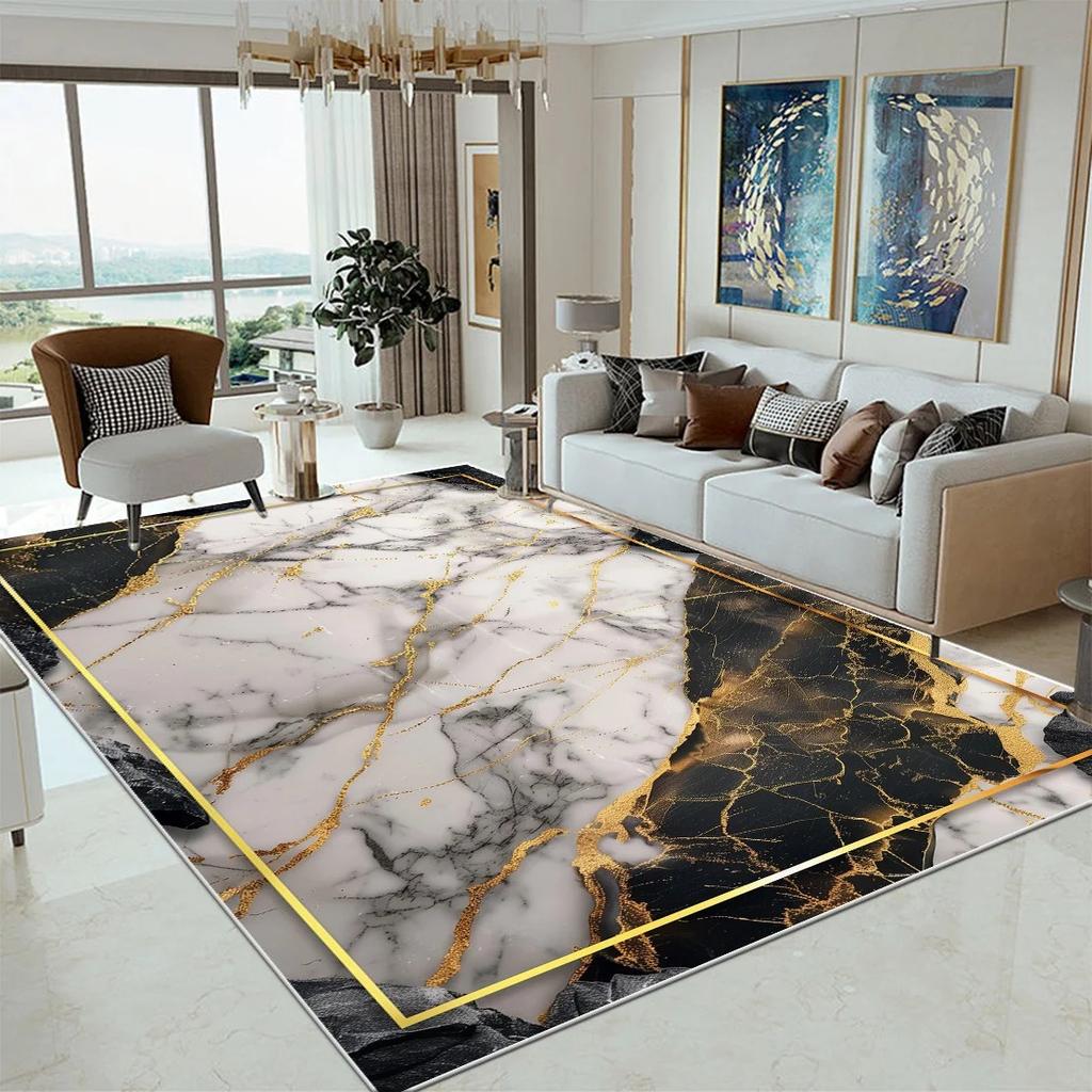 Luxury Marble Large Rugs for Living Room Decor Sofa Black Gold Carpet Decoration Home Coffee Tables Mat Non-slip Bedroom Carpets