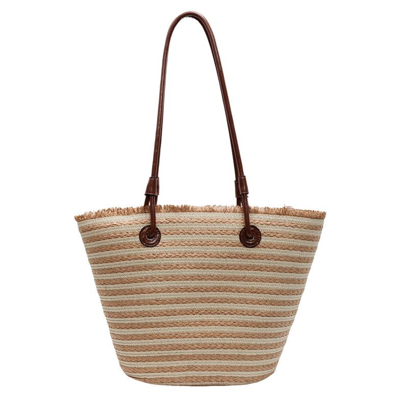 New Handmade Straw Women's Bag Shoulder Woven Tote Versatile Niche Fashion Large-capacity Bucket Bag