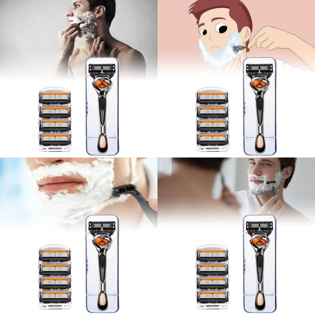 Innowacyjna maszynka do golenia z pięcioma ostrzami dla panów w stylowej pomarańczowo-czarnej kolorystyce