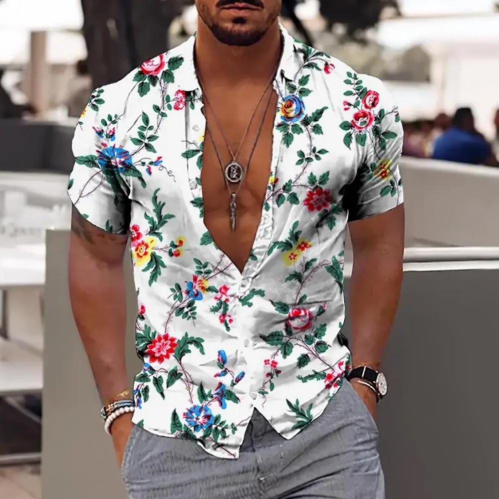 Hawaiian Men's T-shirt 3D Printed Beach Coconut Tree Men's Shirt Short Sleeved Fashionable Top T-shirt Men's Shirt