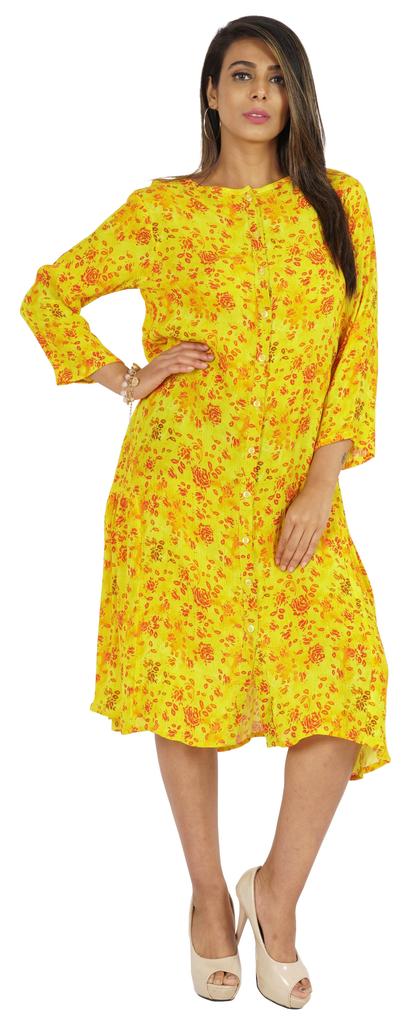 Bimba Printed Flared Midi Dress For Women Rayon Crepe Casual Summer Dress