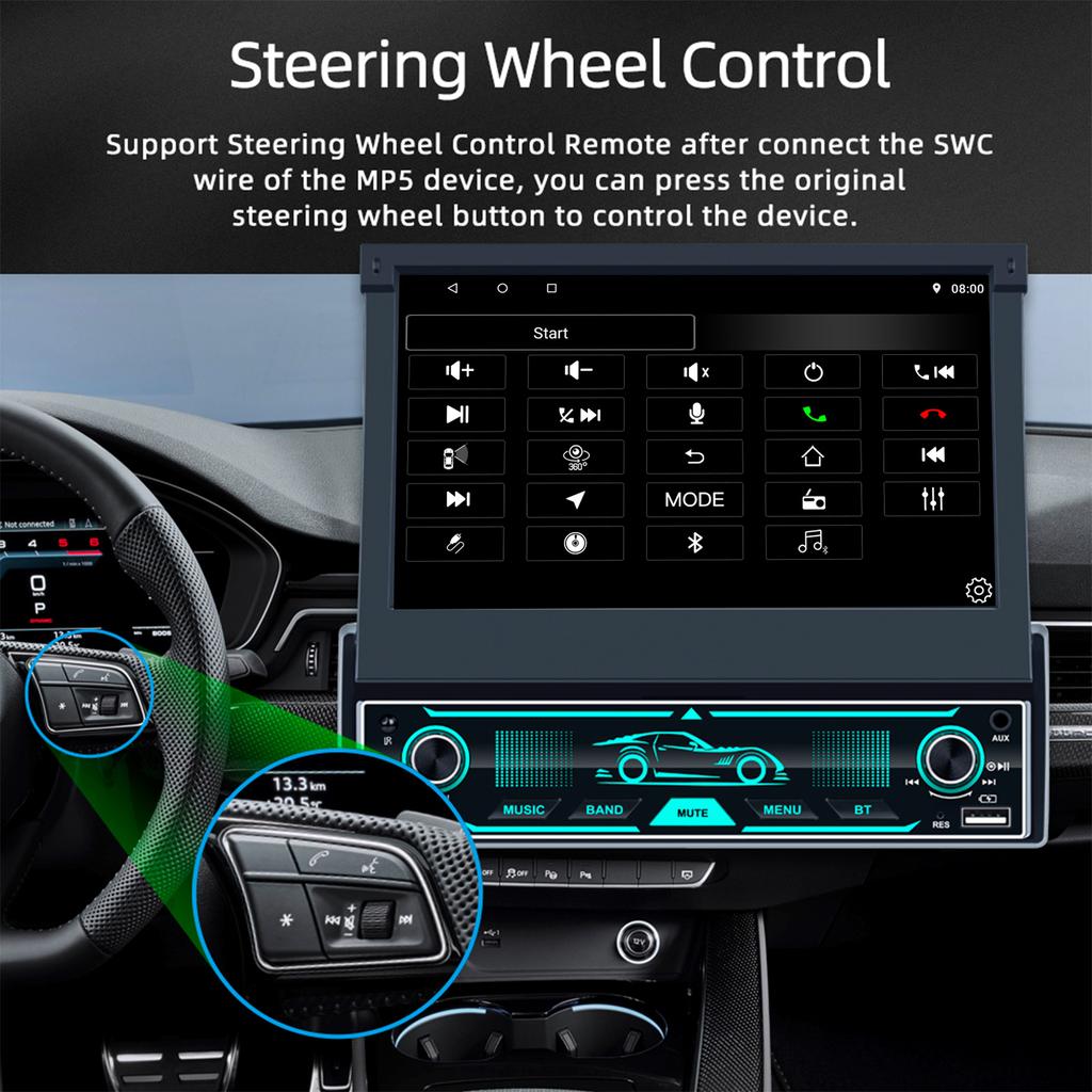 7 Zoll HD Wireless Android Auto CarPlay 1Din Video Multimedia Android MP5 Player Versenkbarer Bildschirm Spiegel Link Auto BT/FM/USB/AUX