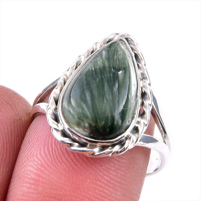 Naturlig Seraphinite Gemstone 925 Solid Sterling Sølv Smykker Ring størrelse 8 T8C50