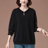 Plus Size Women's Autumn Long Sleeve Versatile Loose Turn-Down Collar T-shirt for Middle-Aged Moms