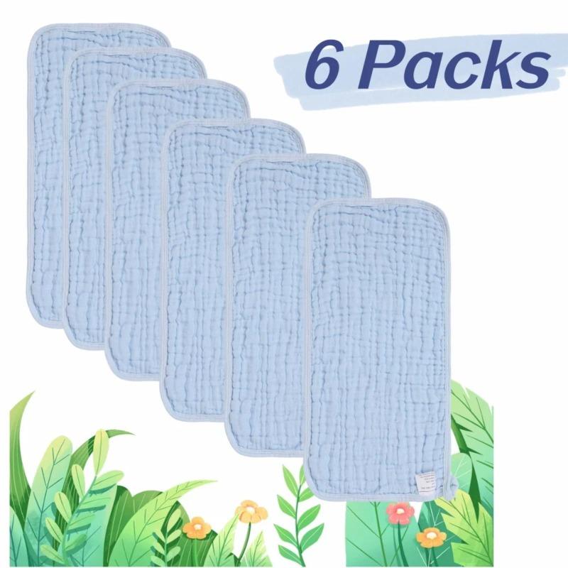 

6шт шестислойное детское полотенце для мытья лица, квадратное полотенце с пузырьками, мягкое впитывающее воду однотонное квадратное полотенце, детское полотенце-нагрудник синий