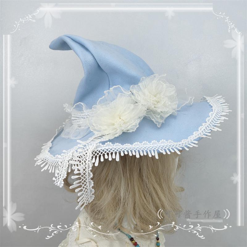 Lolita Goth Rose White Burgundy Hat for Women Multi-color Original Pointed Witch Hat Halloween Wizard Hats