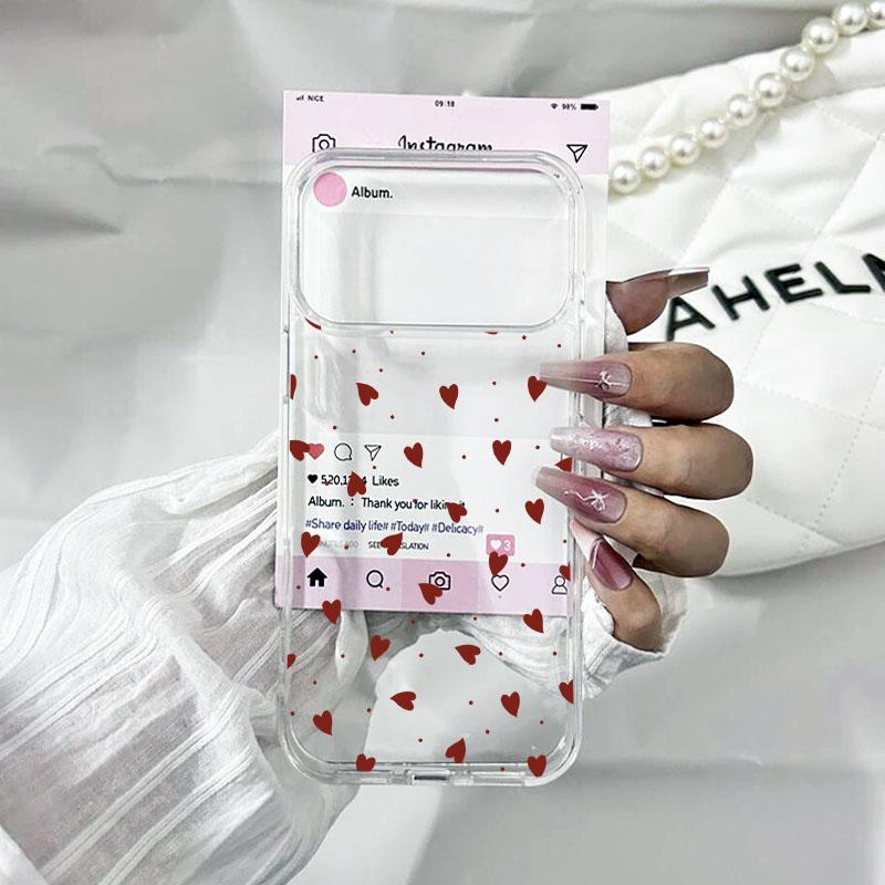 Fashion Pink Purple Love Heart Phone Case For iPhone 17 Pro Max 16 15 13 14 12Mini 11 Pro XS XR 8Plus Cute Clear Hard Cover Capa