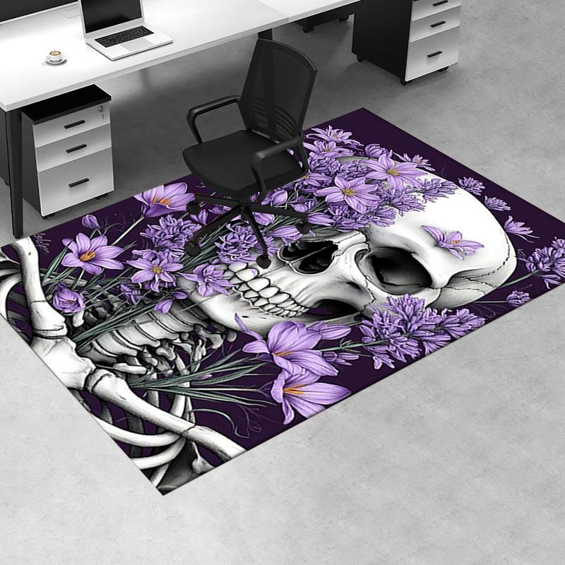 Gothic skull theme Chair Mat Office Carpet: Large Size, Lavender Floral Design for Home Decor, Suita