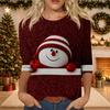 Women's Casual 3/4 Sleeve Neck Christmas Print Top with Festive Holiday Design