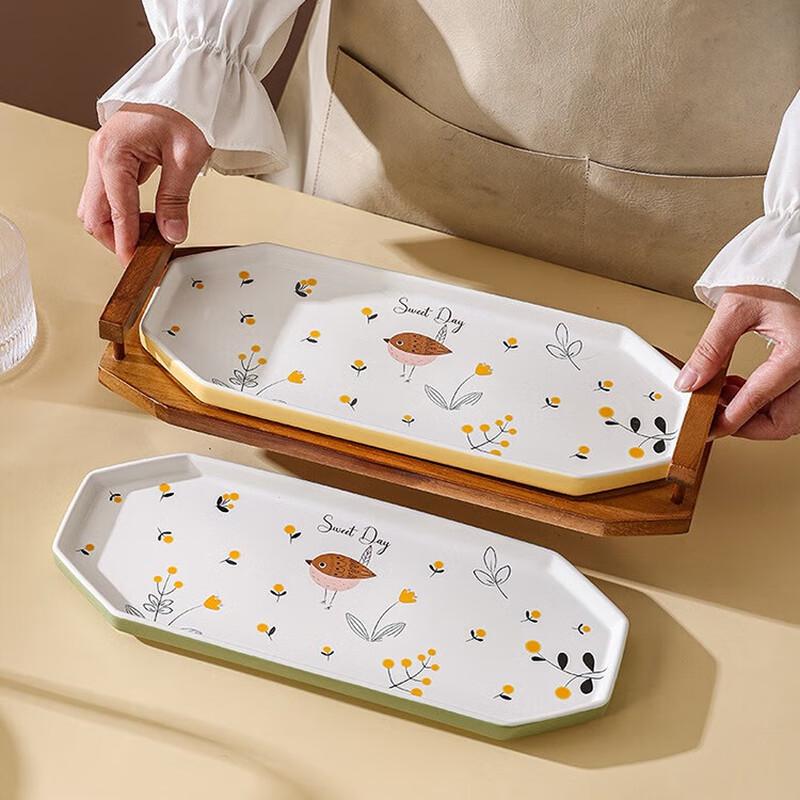 Chinese Pastoral Ceramic Rectangular Serving Tray