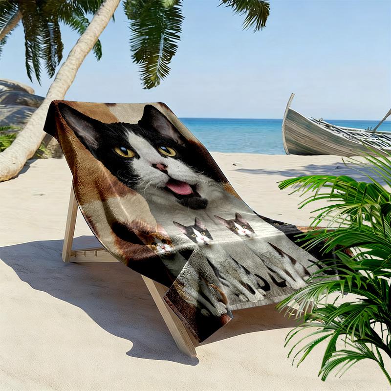 Cute Cat 3D Print Beach Towel, Large Soft Quick Dry Towel for Beach Camping Swimming