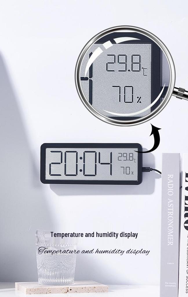 INS Modern Large Screen Wall Clock with Temperature & Humidity Display, Model YD106