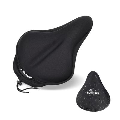 Thick Wide Gel Bike Seat Cushion with Rain Cover Large Surface Comfortable for Buttocks Memory Gel Foam Bike Saddle Seat Cushion Cover & - (M)