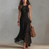 European and American solid color sleeveless round neck splicing irregular chiffon ruffle edge elegant holiday dress