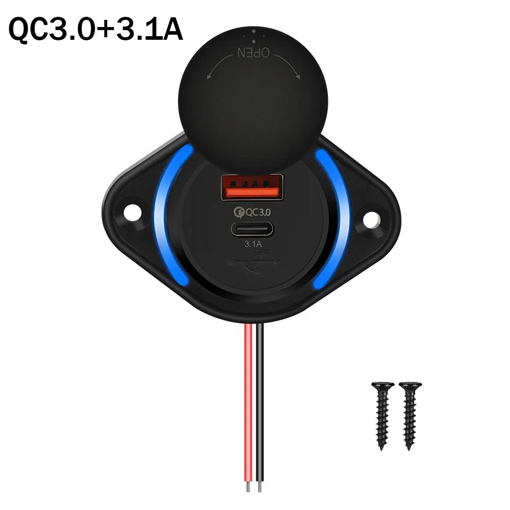 

48W Car Charger Socket QC3.0 PD Charger with Sliding Cap 12V/24V Fast Charging Power Outlet For RV Bus Car Accessories тосканской загар