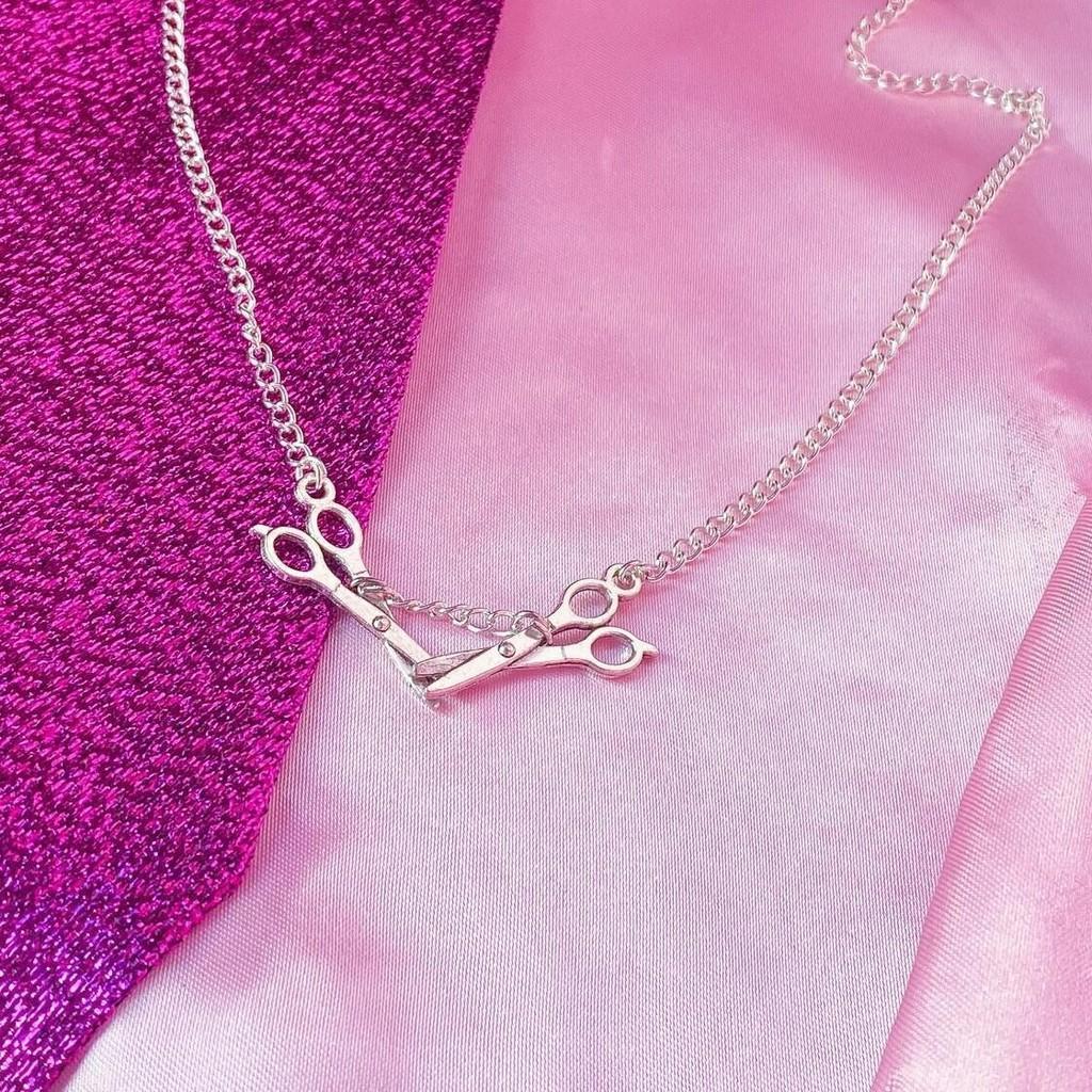 Gothic Punk Silver Scissor Pendant Necklace With Geometric Design For Women