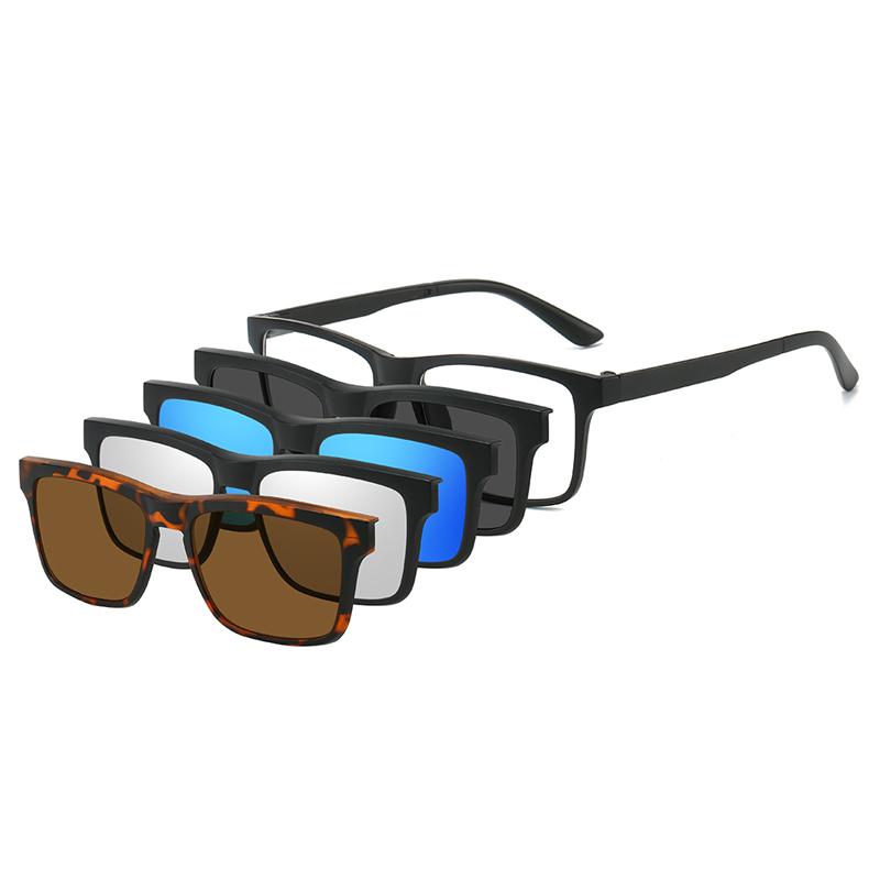 PC 5In 1 New Style Magnet Clip On Glasses Frame Trend Fishing Driving Sunglasses For Men Optical Computer Glasses UV400