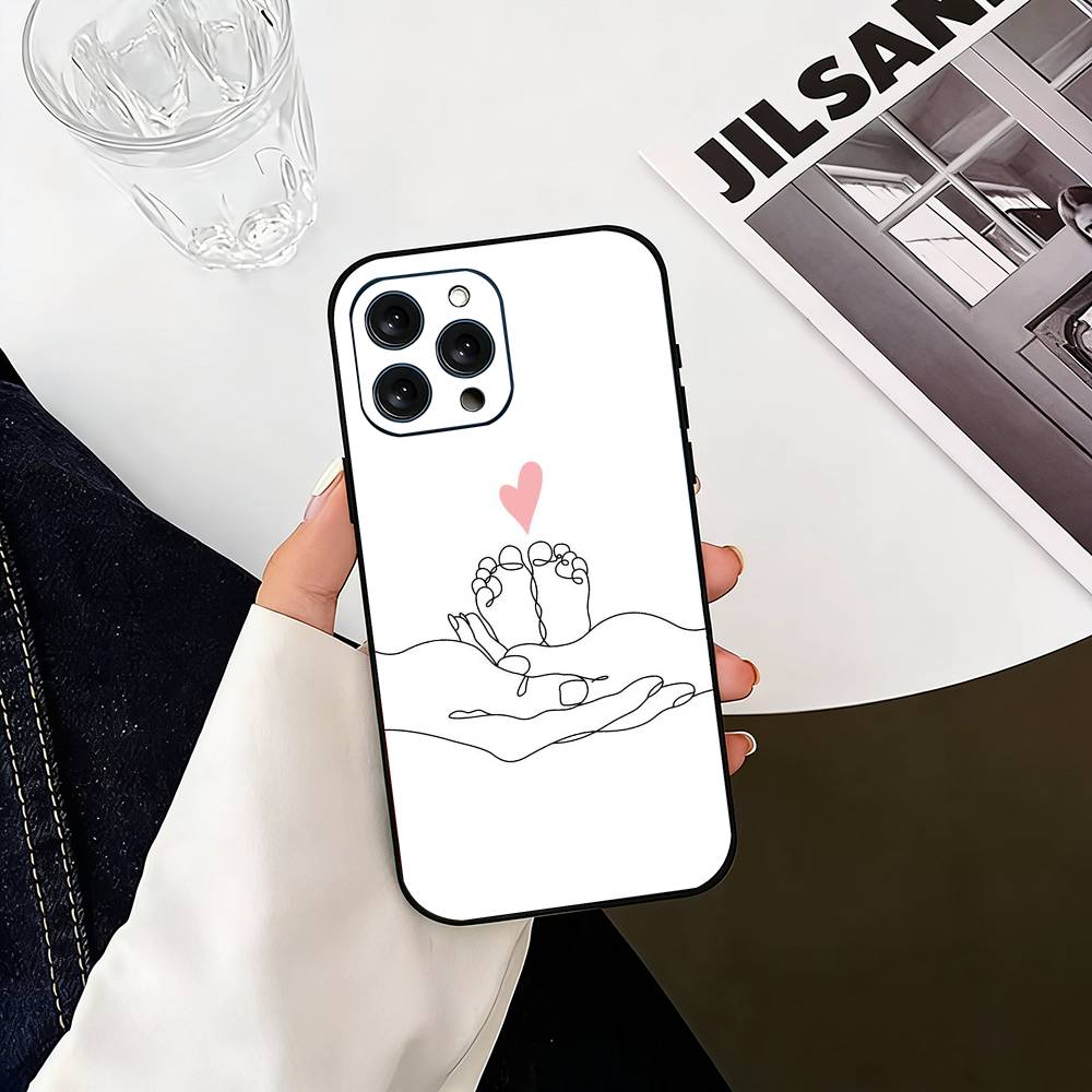 Baby Mom daughter Son Dad Hand Phone Case For iPhone 17, 16,15,14,13,12,11 Plus,Pro Max, Others Soft Black Cover