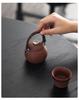 Small Gilded Silver Teapot with Rattan Woven Handle, Original Purple Clay Pottery