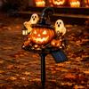 Illuminated Wizard Hat Pumpkin Solar Halloween Garden Stake Light, Waterproof LED Yard Decoration with Ground Plugs And Ghost, Outdoor Walkway
