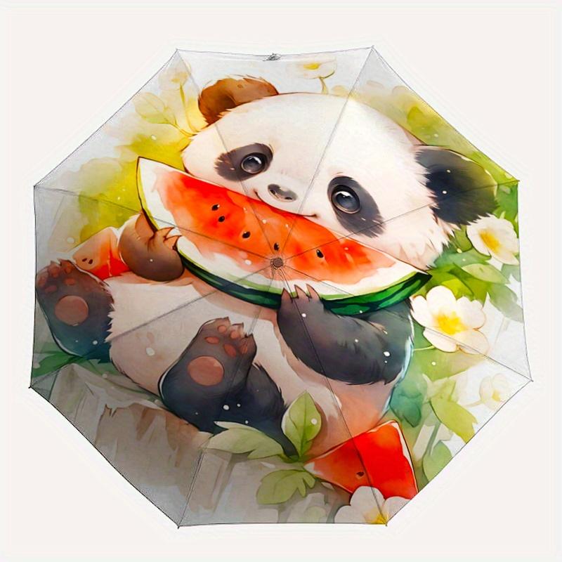 1pc Panda Eating Watermelon Automatic Opening and Closing Umbrella - Lightweight 3-Fold Design, Suitable for Fans, Travel, Daily Use - Official Produc