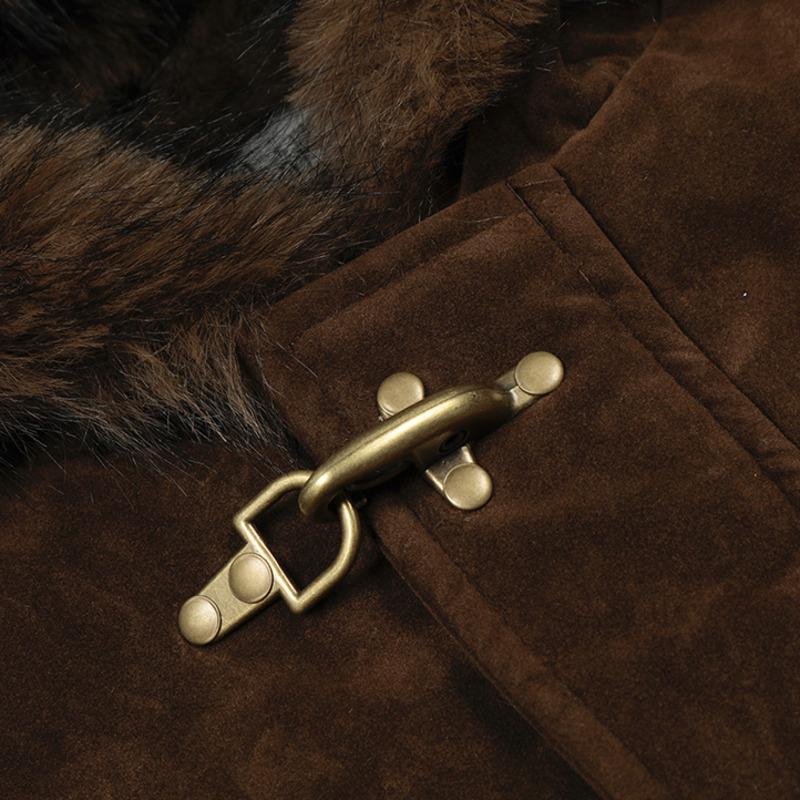 American Style Men's Cotton Coats Hooded Faux Fur Metal Single Breasted Loose Solid Color Male Winter New Jackets CPG4887