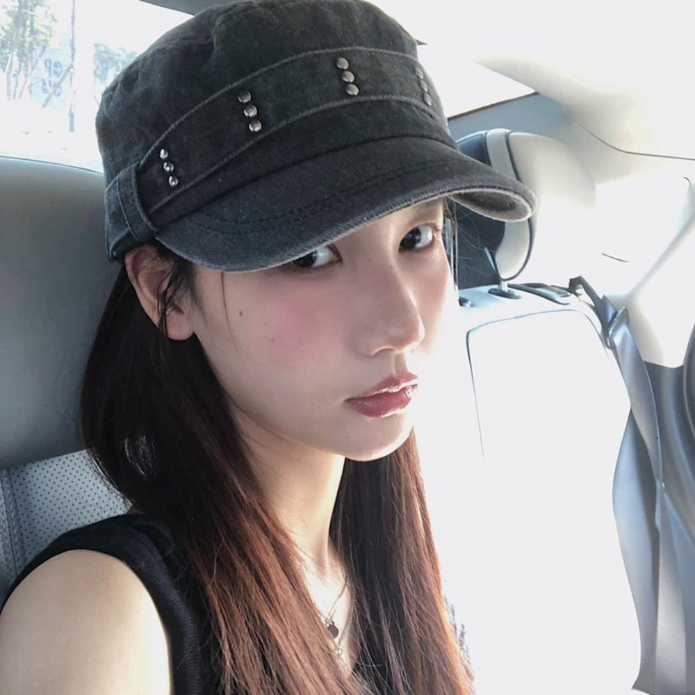 Washed Denim Peaked Cap Y2k Cadet Cap Fashion Flat Top Hat Men Women